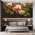 Peachy Roses On Black Pattern Background | Floral Wallpaper Mural