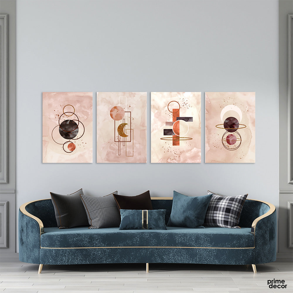 Brown & Gold Abstract Watercolor Collection (4 Panel) Digital Wall Art - Prime Décor
