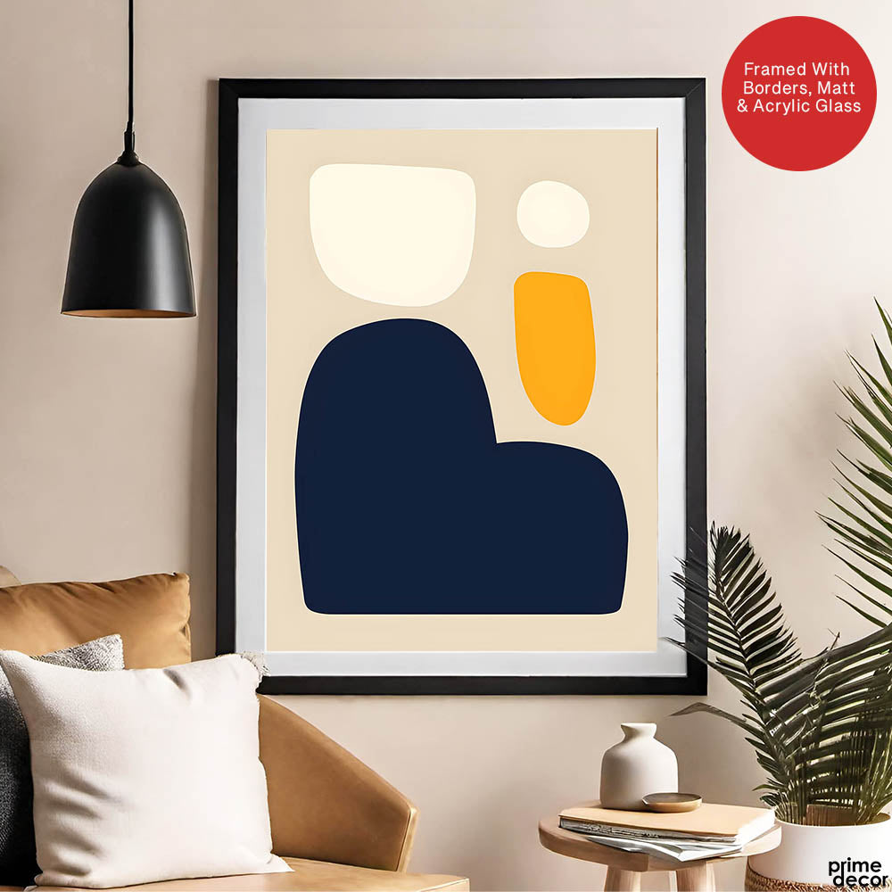 Blue & Gold Abstract Design Over Beige Background  | Abstract Office Artwork #00217 - Prime Décor