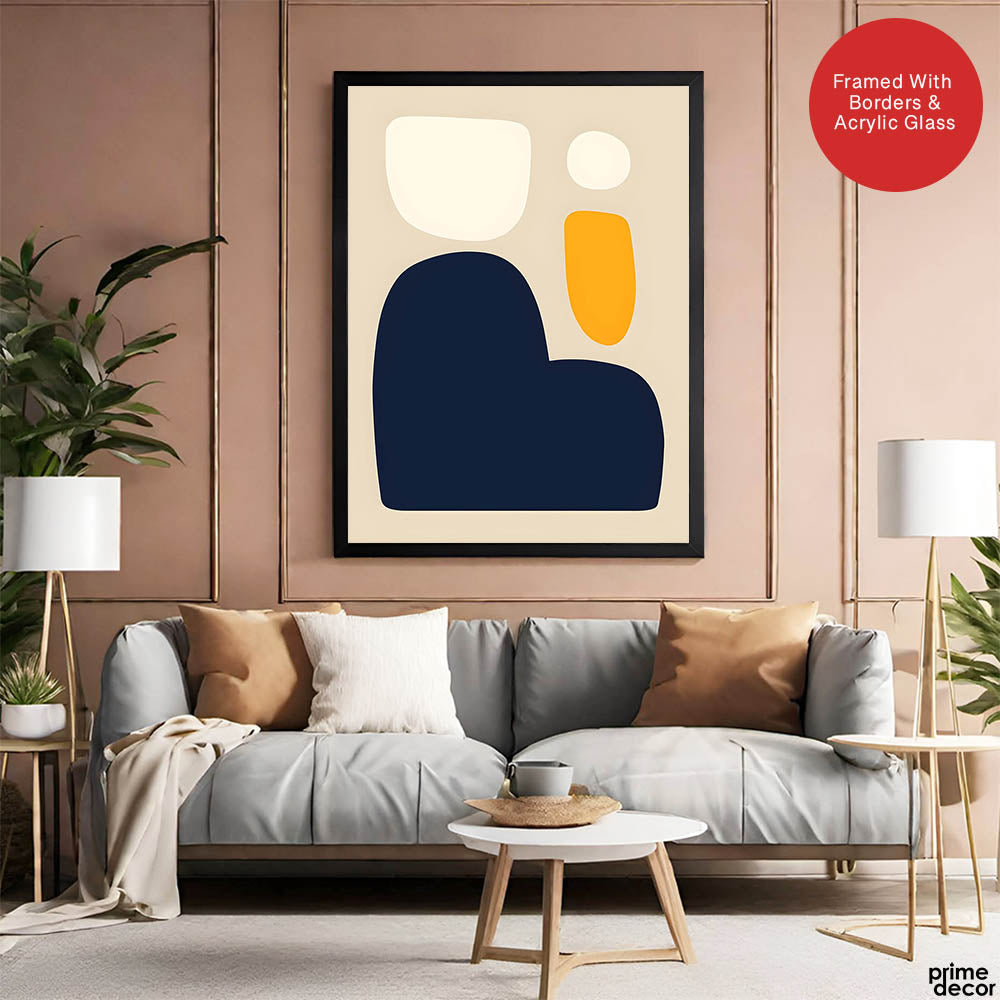 Blue & Gold Abstract Design Over Beige Background  | Abstract Office Artwork #00217 - Prime Décor