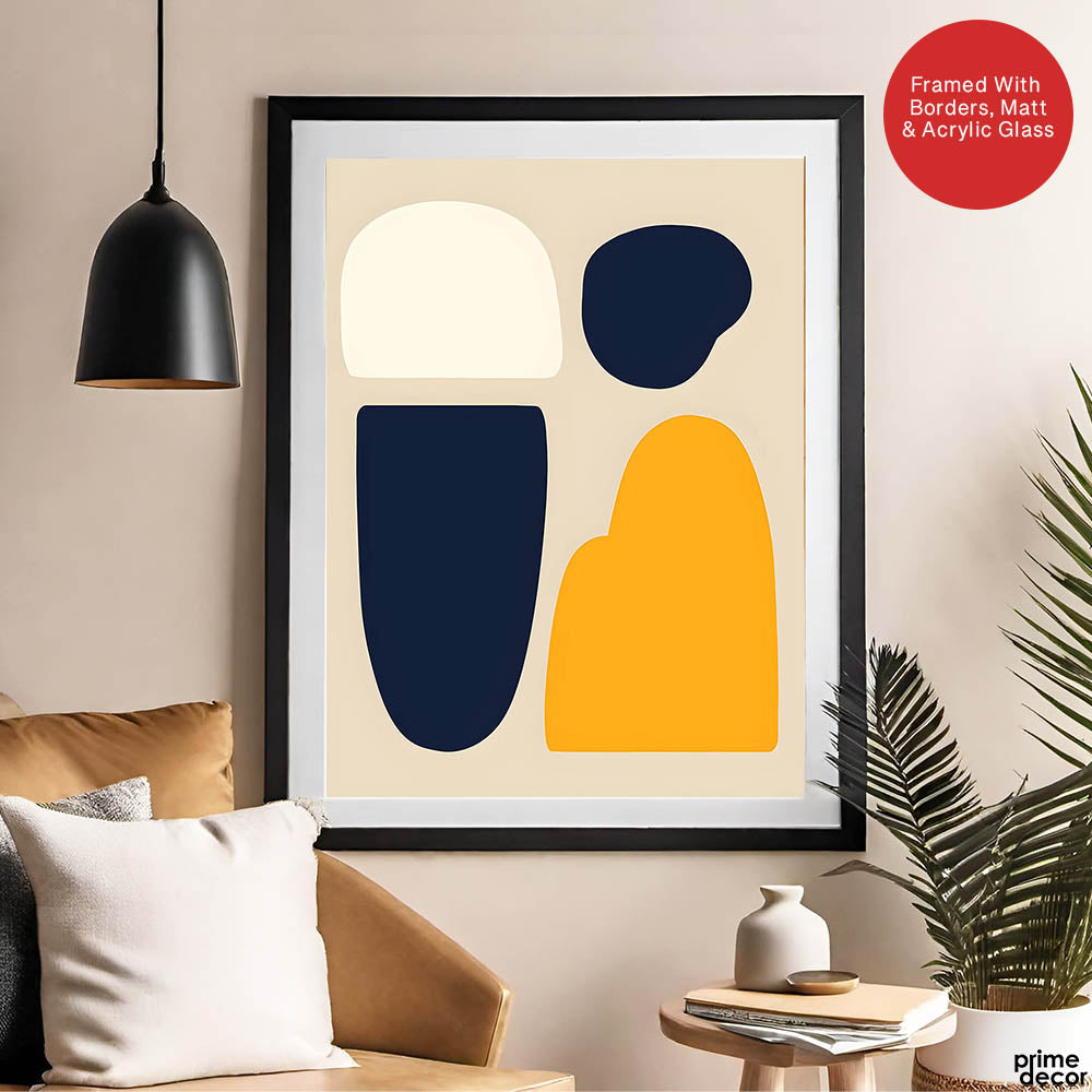 Blue & Gold Abstract Design Over Beige Background  | Abstract Office Artwork #00218 - Prime Décor