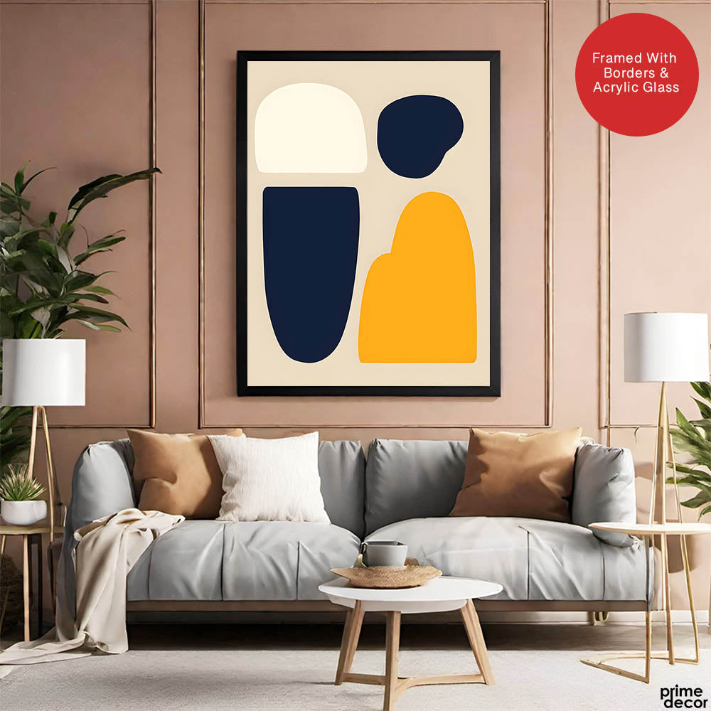 Blue & Gold Abstract Design Over Beige Background  | Abstract Office Artwork #00218 - Prime Décor