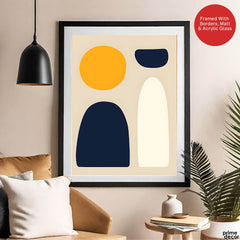 Blue & Gold Abstract Design Over Beige Background  | Abstract Office Artwork #00219 - Prime Décor