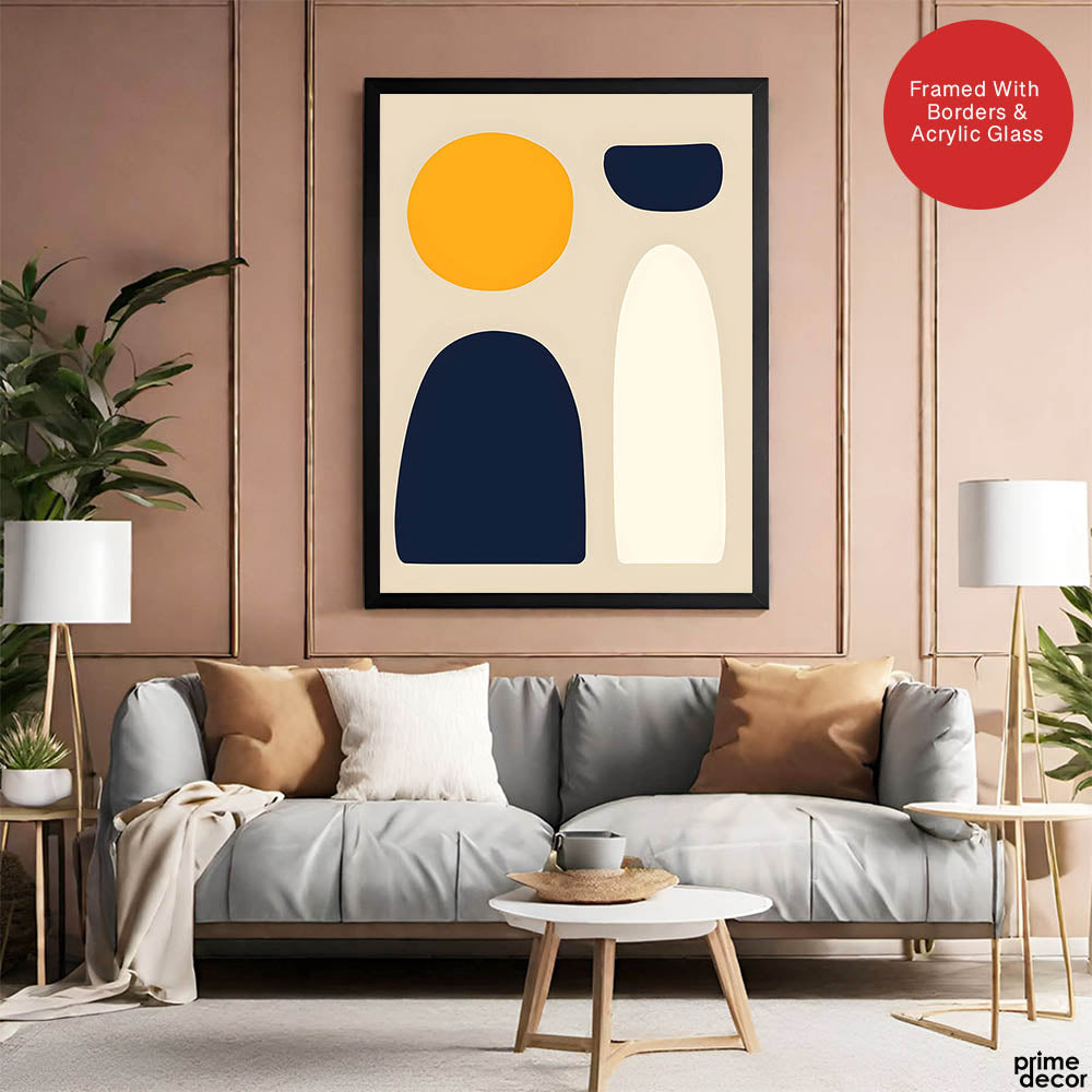 Blue & Gold Abstract Design Over Beige Background  | Abstract Office Artwork #00219 - Prime Décor