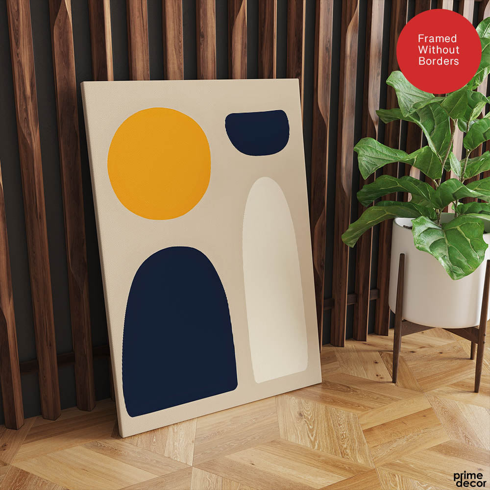 Blue & Gold Abstract Design Over Beige Background  | Abstract Office Artwork #00219 - Prime Décor
