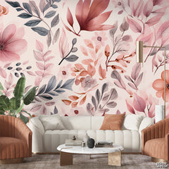 Pink & Peachy Watercolor Leaves | Floral Wallpaper Mural - Prime Décor