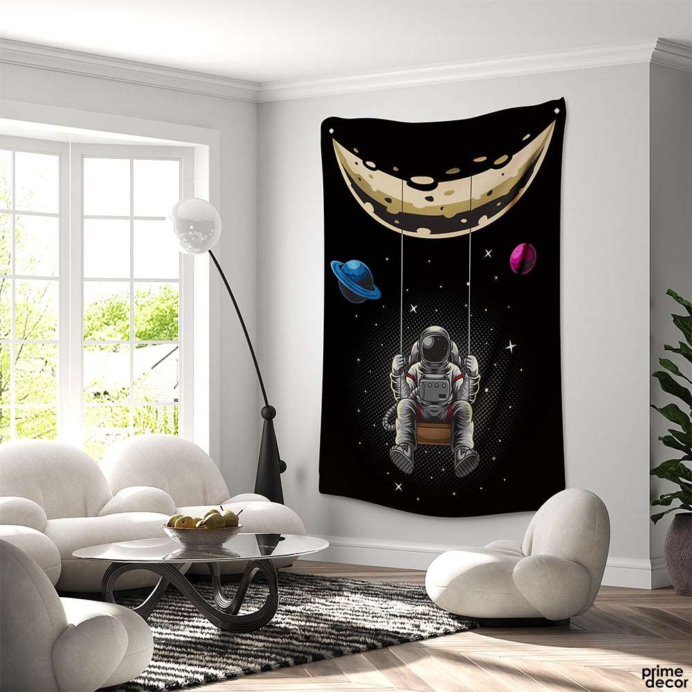 Astronaut Swinging In The Space | Space Tapestry On Sale - Prime Décor