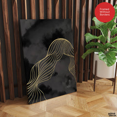 Black & White Background With Golden Lines | Abstract Office Artwork #0021 - Prime Décor