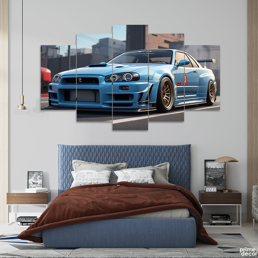 Beautiful Blue Car On The Road (5 Panel) Car Wall Art - Prime Décor