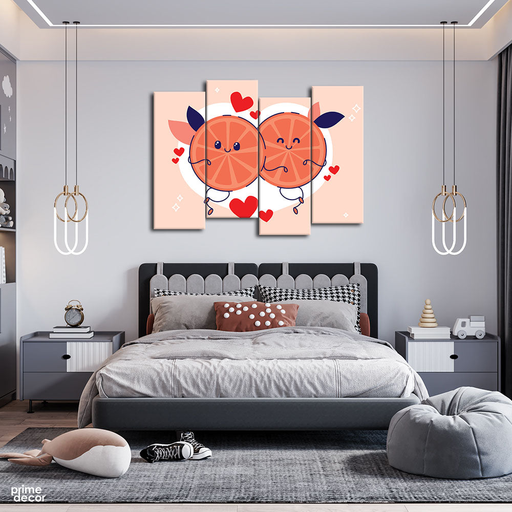 Cute Orange Slices (4 Panel) Kids Wall Art - Prime Décor