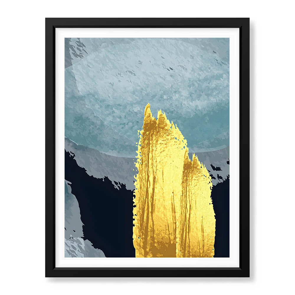 Gold & Green Abstract Design Over Blue Background  | Abstract Office Artwork #00222 - Prime Décor