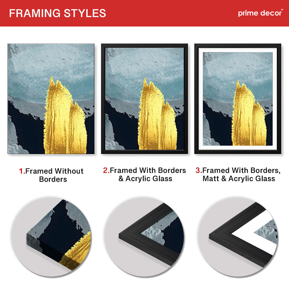 Gold & Green Abstract Design Over Blue Background  | Abstract Office Artwork #00222 - Prime Décor