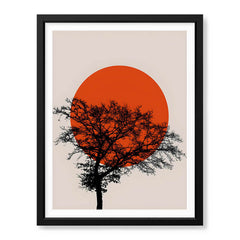 Beautiful Black Tree Over Red Sun With Beige Background  | Abstract Floral Artwork #00226 - Prime Décor