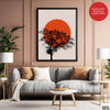 Beautiful Black Tree Over Red Sun With Beige Background  | Abstract Floral Artwork #00226