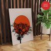 Beautiful Black Tree Over Red Sun With Beige Background  | Abstract Floral Artwork #00226