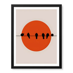 Beautiful Black Birds Over Red Sun With Beige Background  | Abstract Nature Artwork #00227 - Prime Décor