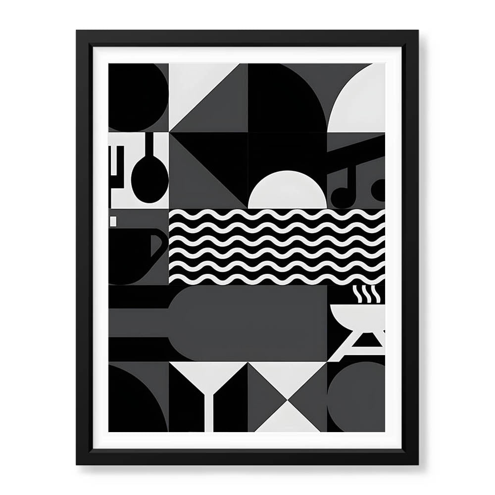 Black & White Abstract Design Over Beige Background  | Abstract Office Artwork #00229 - Prime Décor