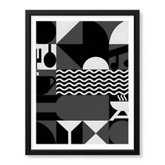 Black & White Abstract Design Over Beige Background  | Abstract Office Artwork #00229 - Prime Décor