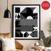 Black & White Abstract Design Over Beige Background  | Abstract Office Artwork #00229