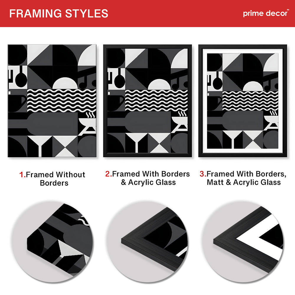 Black & White Abstract Design Over Beige Background  | Abstract Office Artwork #00229 - Prime Décor