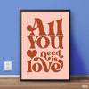 All You Need Is Love Peachy Typography | Motivational Wall Art