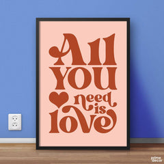All You Need Is Love Peachy Typography | Motivational Wall Art - Prime Décor