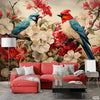 Sparrow & Cardinal Bird On Floral Branches | Floral Wallpaper Mural