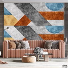 Distressed Orange, Blue & Gold Geometry | Mid-Century Modern Wallpaper Mural