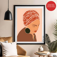 Brown & Orange Women Face Art | Abstract Fashion Artwork #0022 - Prime Décor