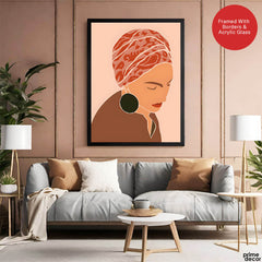 Brown & Orange Women Face Art | Abstract Fashion Artwork #0022 - Prime Décor