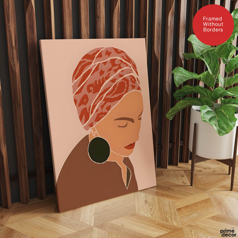 Brown & Orange Women Face Art | Abstract Fashion Artwork #0022 - Prime Décor