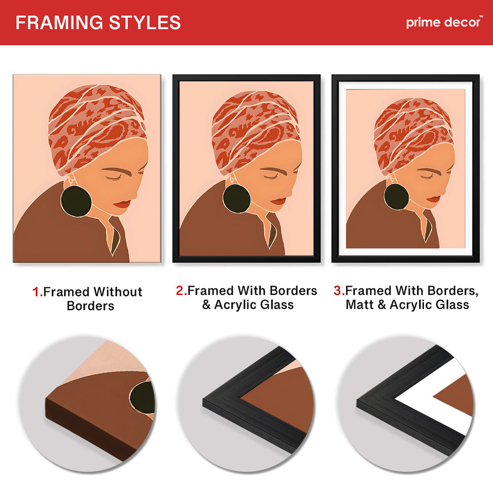 Brown & Orange Women Face Art | Abstract Fashion Artwork #0022 - Prime Décor