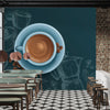 Beautiful Coffee Cup Artwork Over Green Background | Cafe Wallpaper Mural