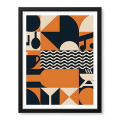 Black & Orange Abstract Design Over Beige Background  | Abstract Office Artwork #00230 - Prime Décor