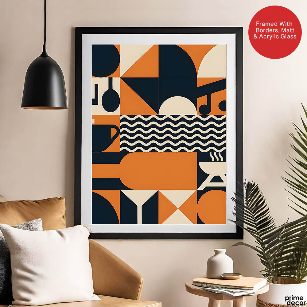 Black & Orange Abstract Design Over Beige Background  | Abstract Office Artwork #00230 - Prime Décor