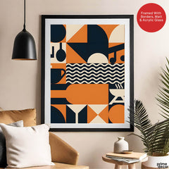 Black & Orange Abstract Design Over Beige Background  | Abstract Office Artwork #00230 - Prime Décor