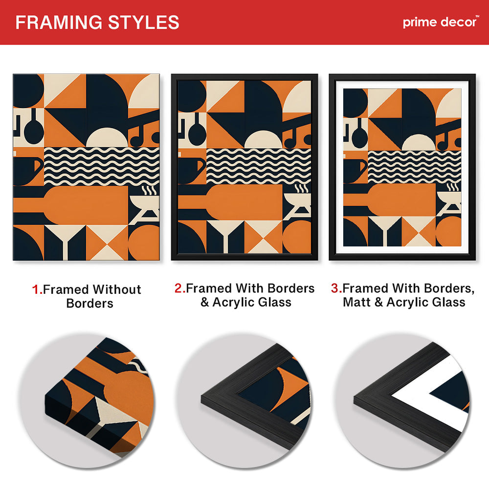 Black & Orange Abstract Design Over Beige Background  | Abstract Office Artwork #00230 - Prime Décor