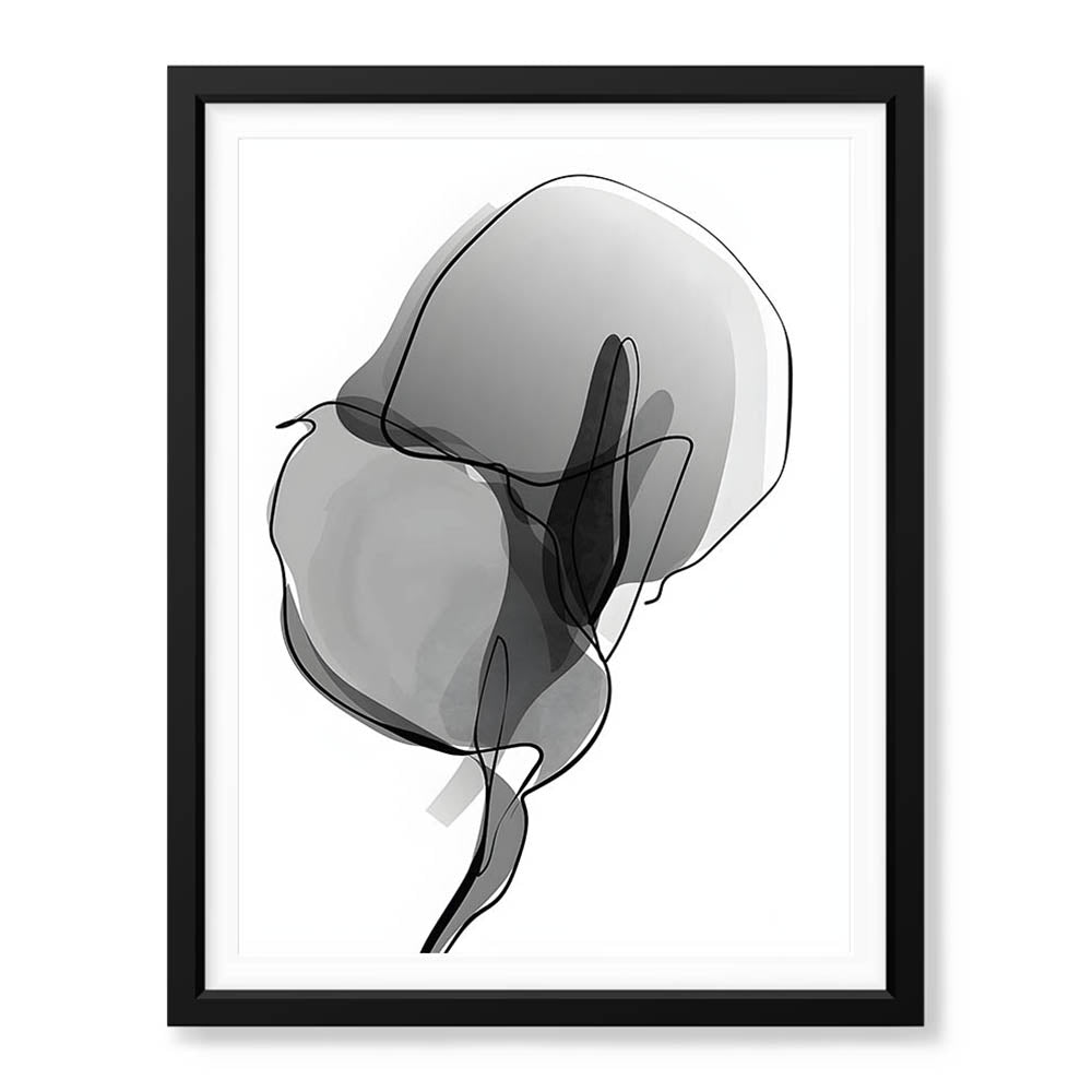 Black & White Floral Oil Paint Art Over White Background | Abstract Floral Artwork #00233 - Prime Décor