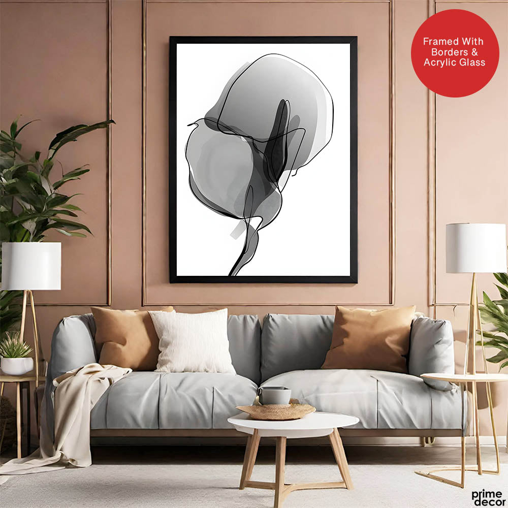 Black & White Floral Oil Paint Art Over White Background | Abstract Floral Artwork #00233 - Prime Décor