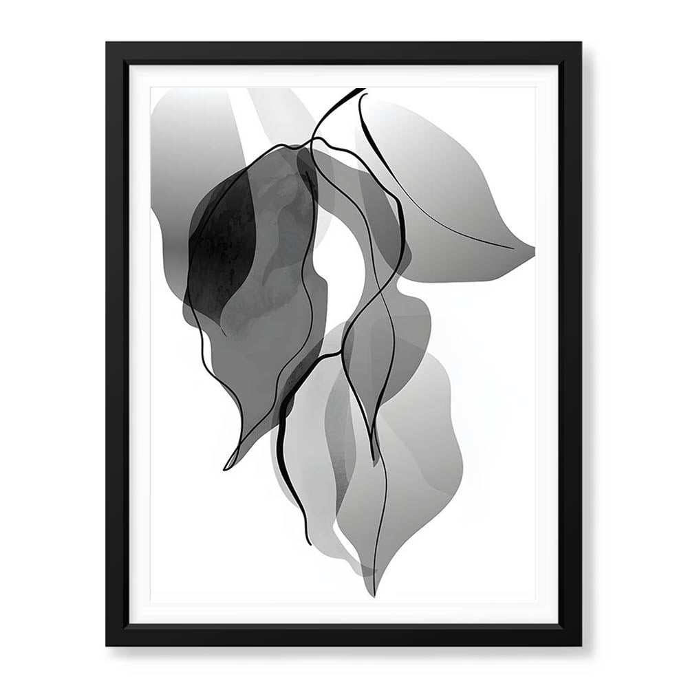 Black & White Floral Oil Paint Art Over White Background | Abstract Floral Artwork #00234 - Prime Décor