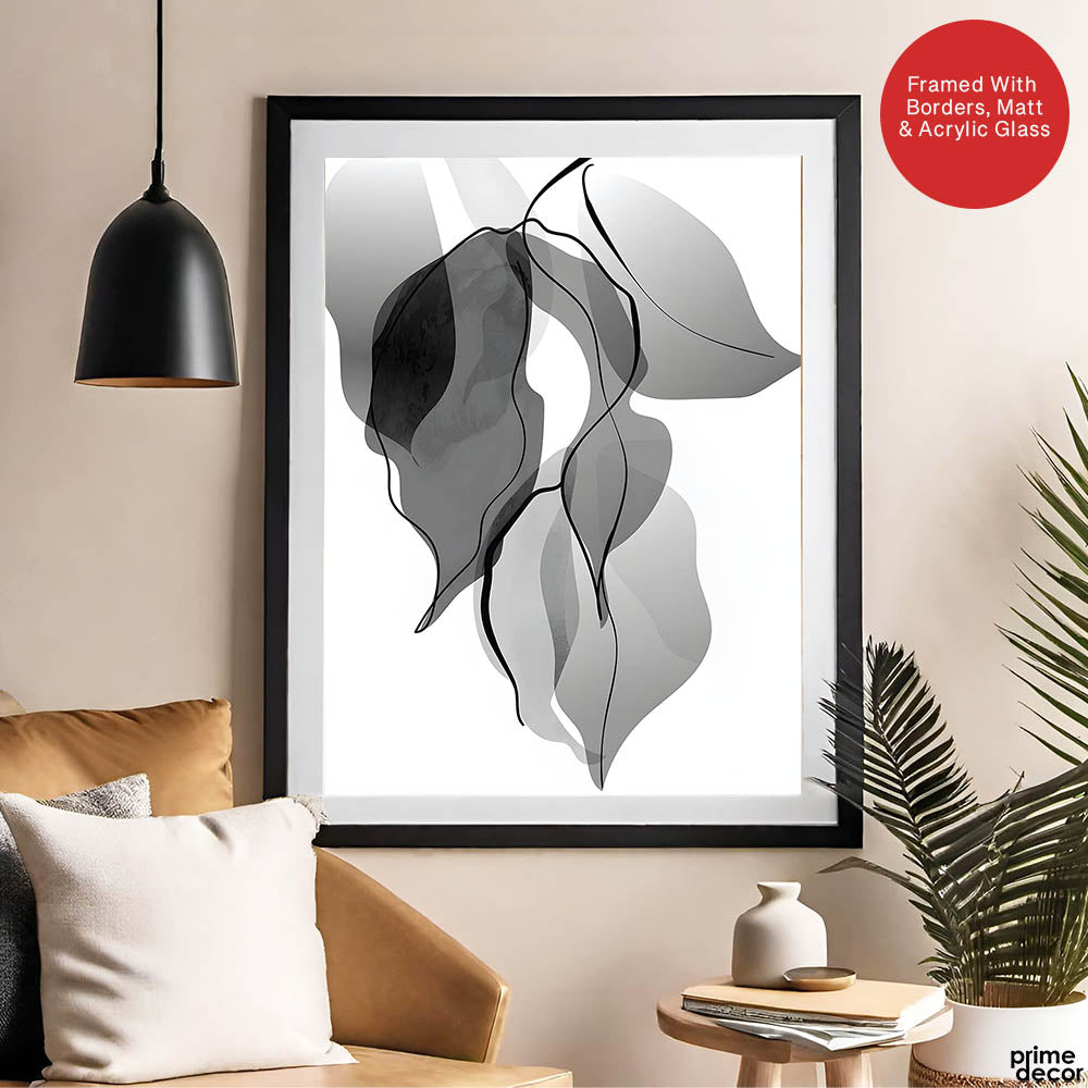 Black & White Floral Oil Paint Art Over White Background | Abstract Floral Artwork #00234 - Prime Décor