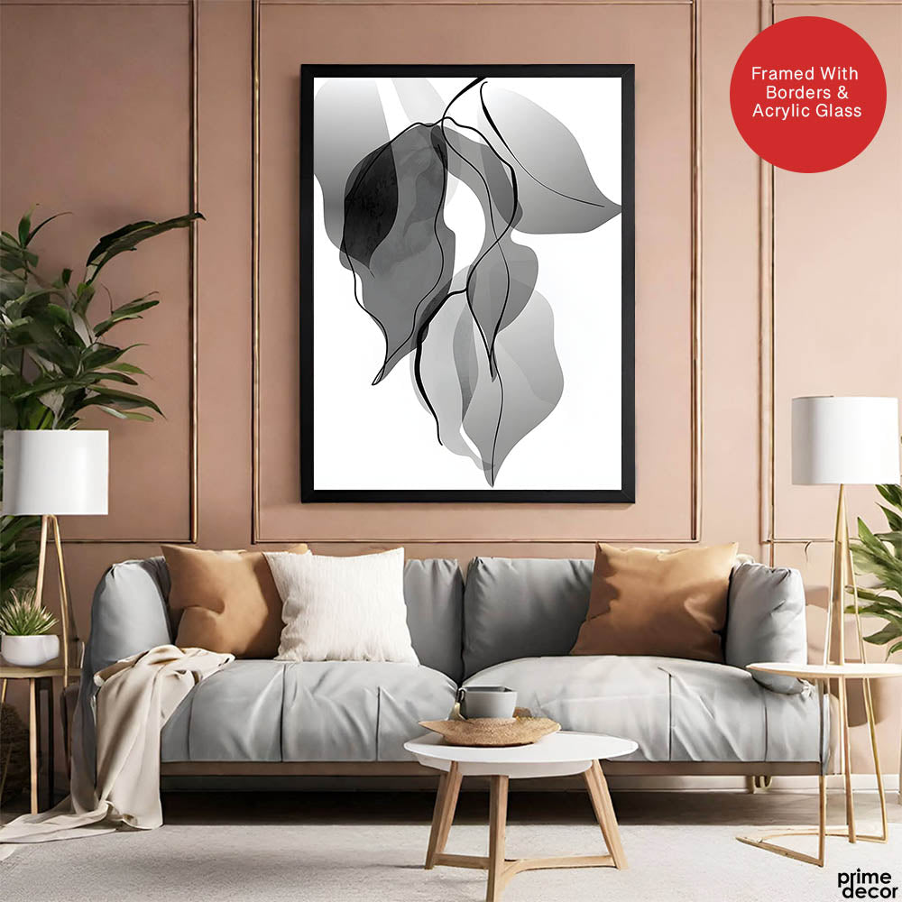 Black & White Floral Oil Paint Art Over White Background | Abstract Floral Artwork #00234 - Prime Décor