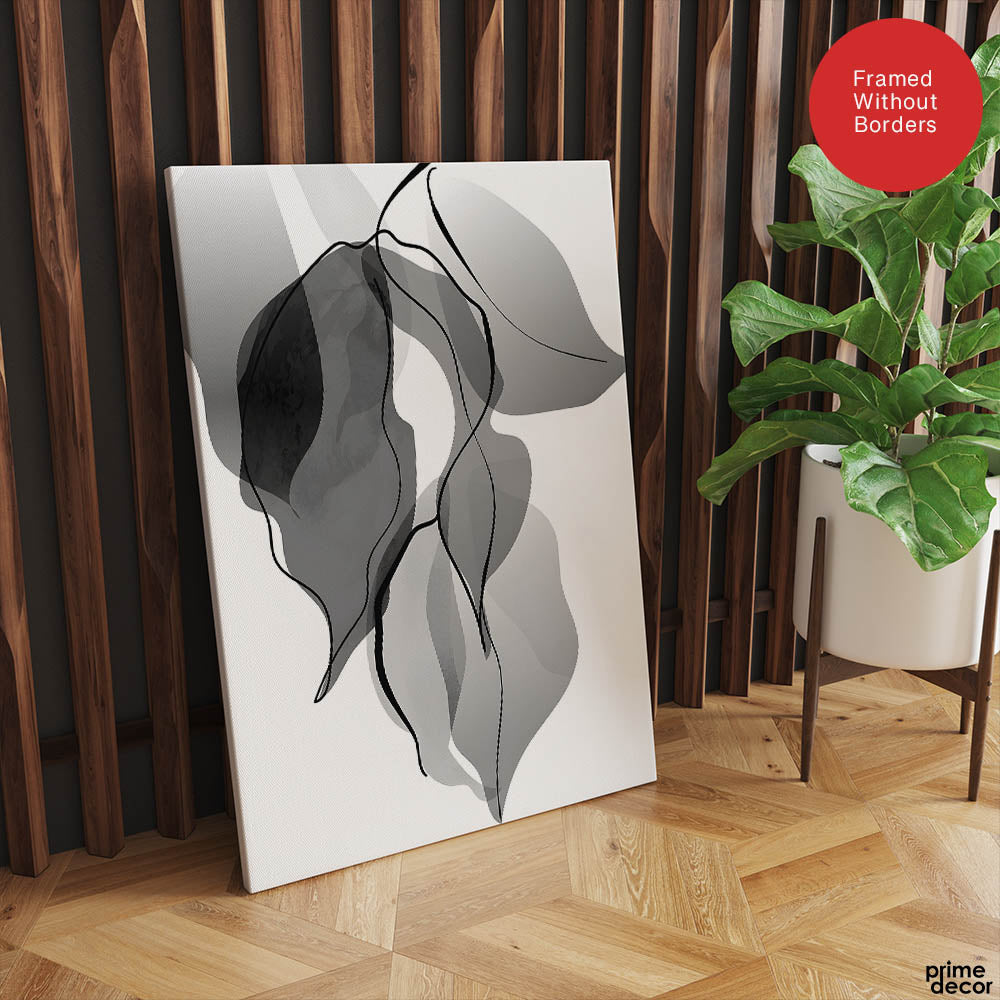 Black & White Floral Oil Paint Art Over White Background | Abstract Floral Artwork #00234 - Prime Décor