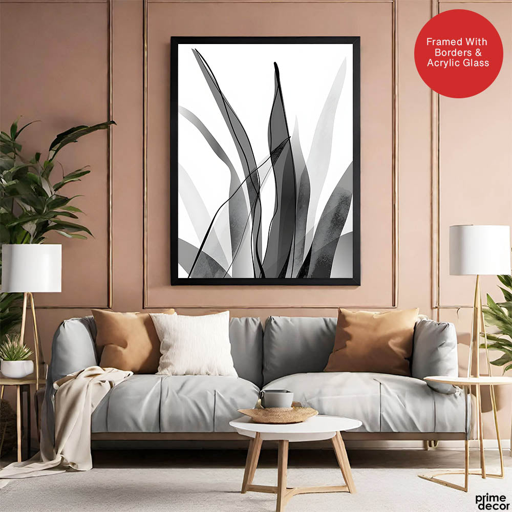 Black & White Floral Oil Paint Art Over White Background | Abstract Floral Artwork #00235 - Prime Décor