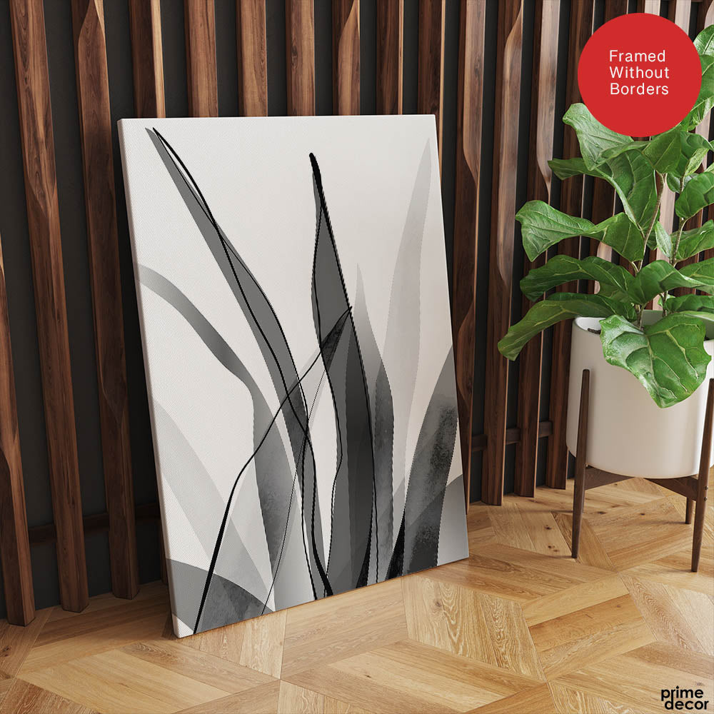Black & White Floral Oil Paint Art Over White Background | Abstract Floral Artwork #00235 - Prime Décor