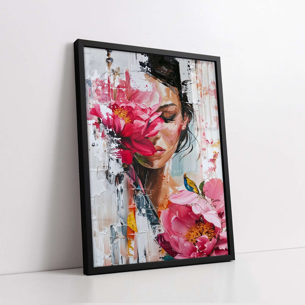 Beautiful Woman Amongst Peonies (Single Panel) Digital Painting Wall Art