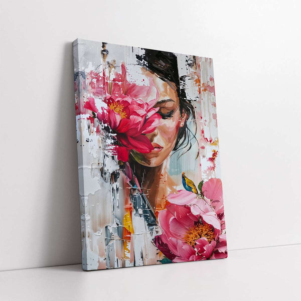 Beautiful Woman Amongst Peonies (Single Panel) Digital Painting Wall Art