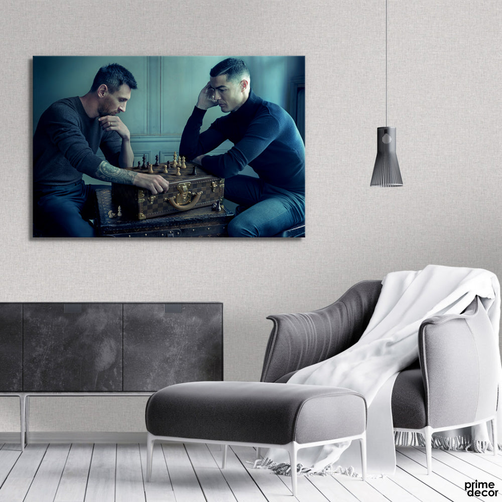 Messi & Ronaldo Playing Chess LV (Single Panel) Celebrity Wall Art - Prime Décor