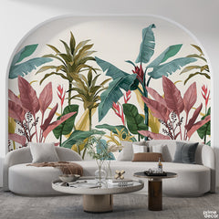Pastel Color Tropical Leaves with Solid Background | Floral Wallpaper Mural