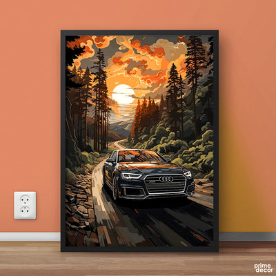 Abstract Artwork Of Audi With A Sunset View | Cars Poster Wall Art